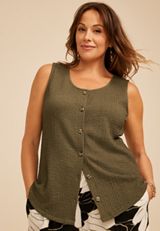 Plus Size Textured Button Front Tank Top, C7657, small
