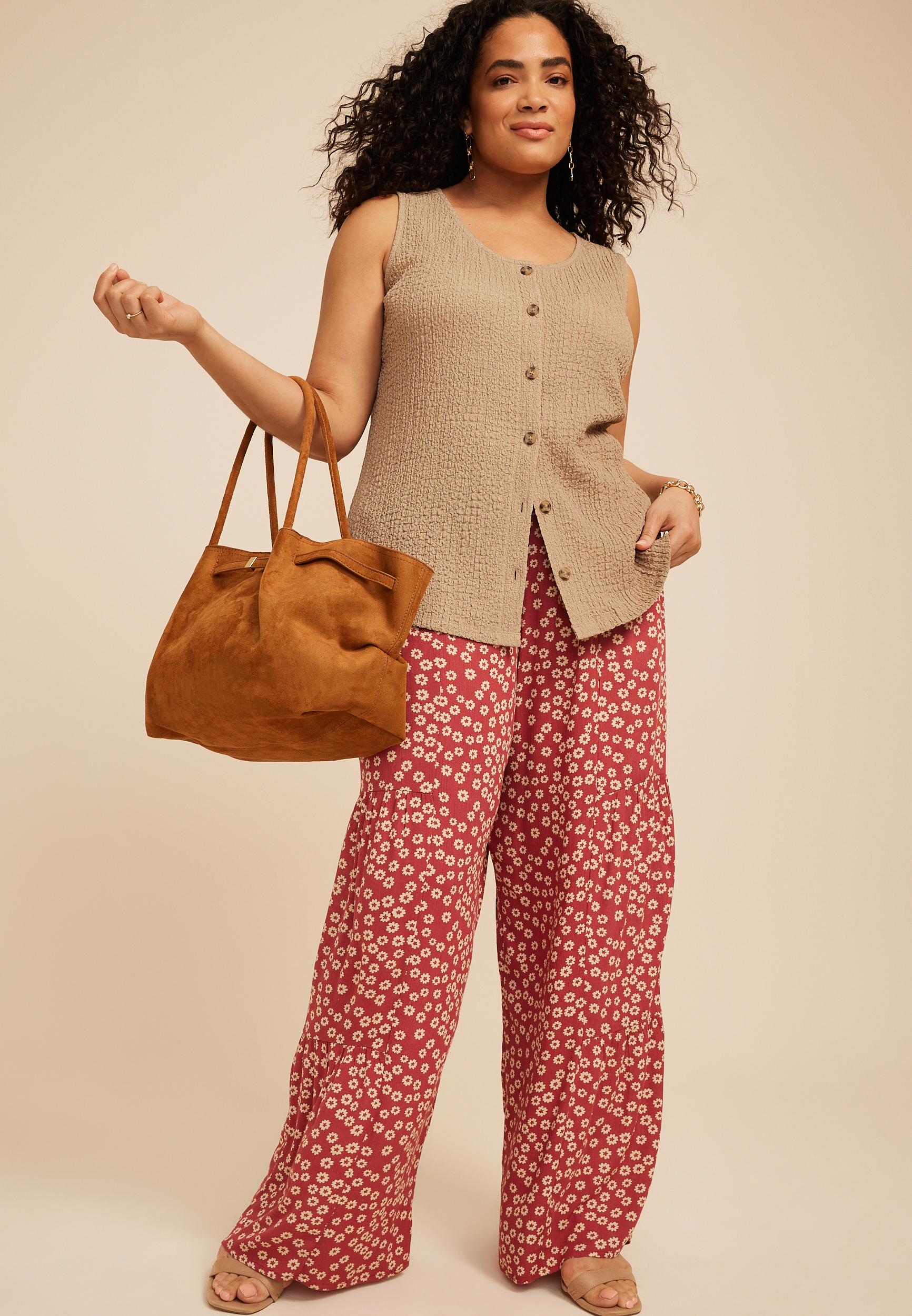 Plus Size Textured Button Front Tank Top