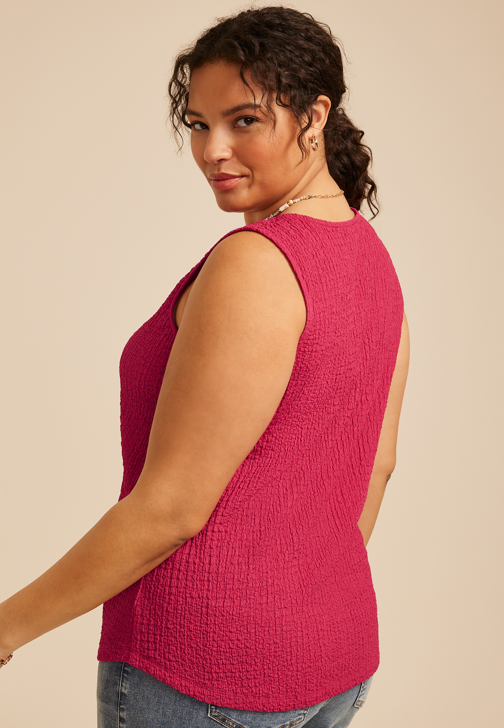 Plus Size Textured Button Front Tank Top - thumbnail 9