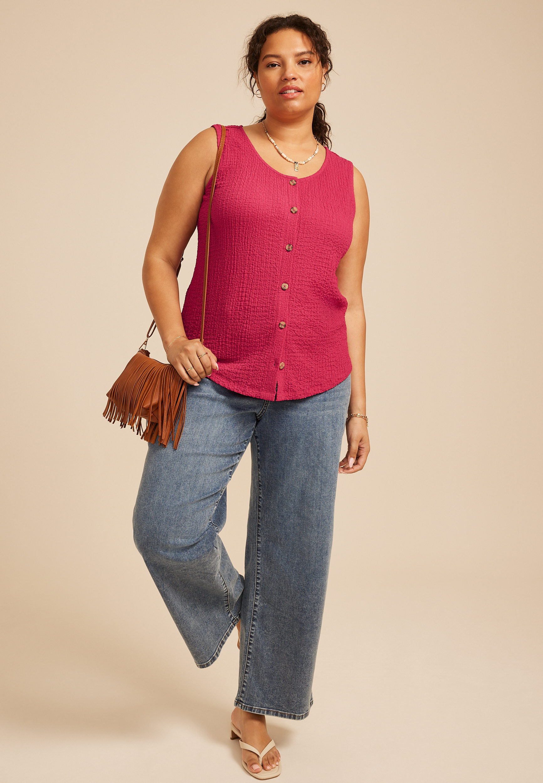 Plus Size Textured Button Front Tank Top - thumbnail 10