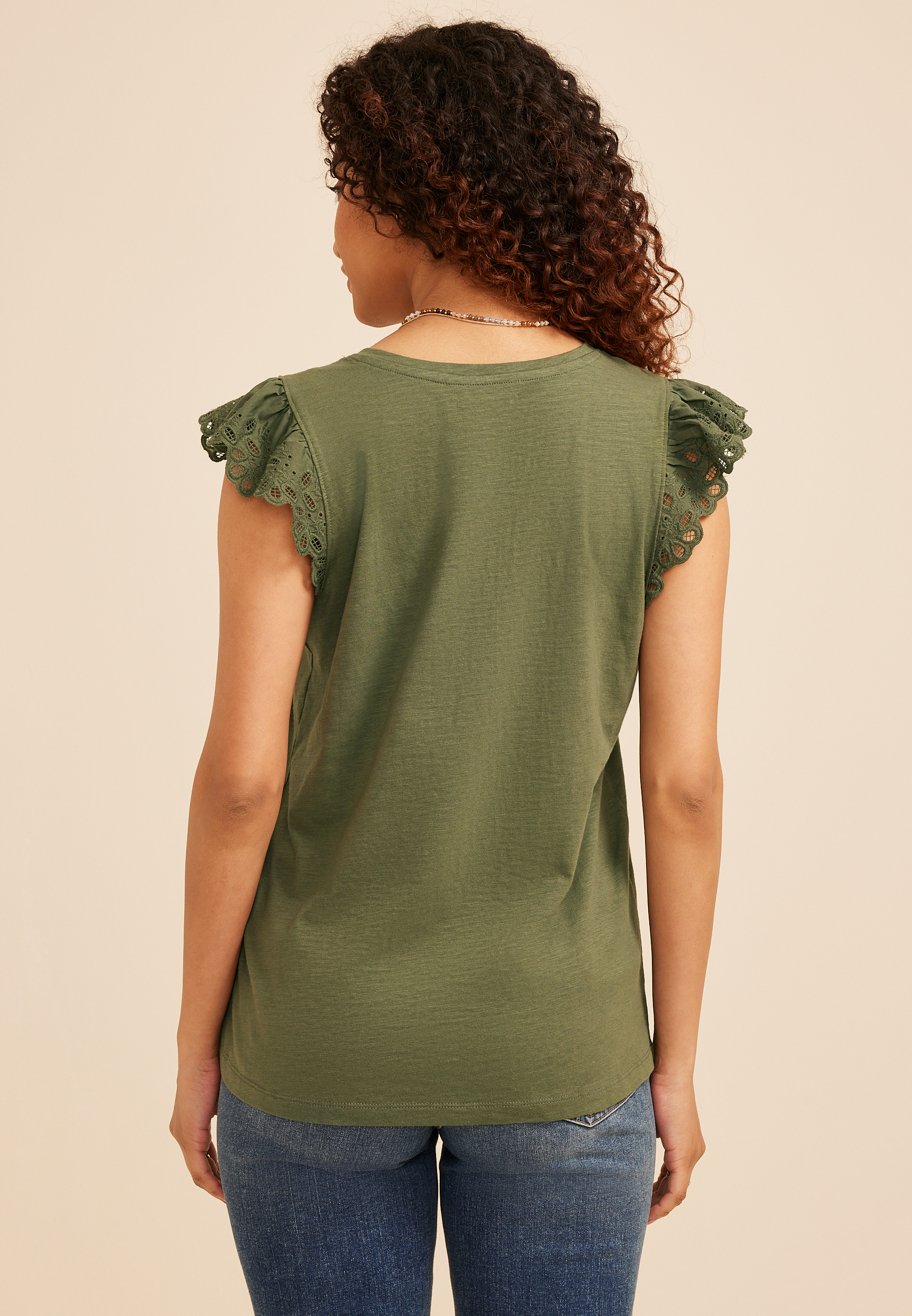 Eyelet Flutter Sleeve Tee - thumbnail 5