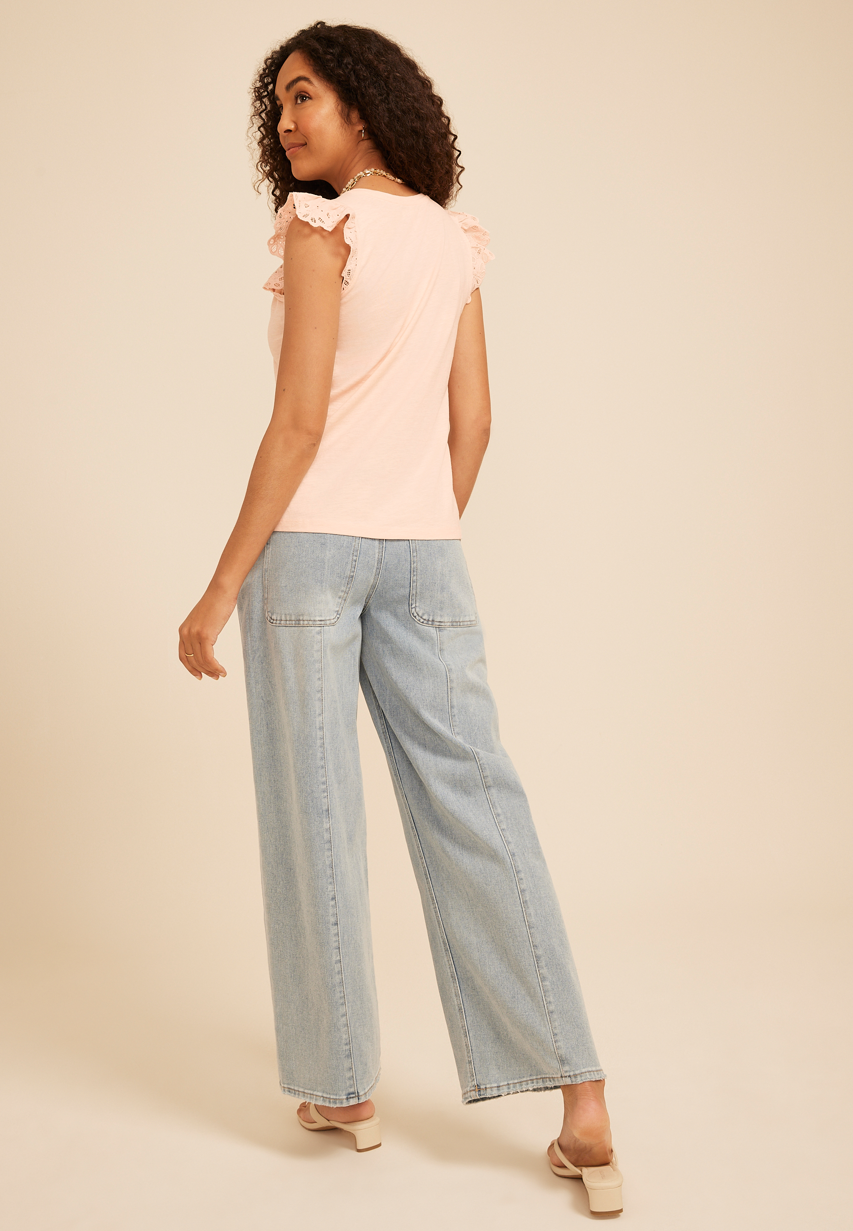 Eyelet Flutter Sleeve Tee