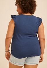 Plus Size Eyelet Flutter Sleeve Tee, C1605, small