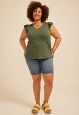 Plus Size Eyelet Flutter Sleeve Tee, C3157, small