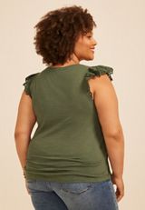 Plus Size Eyelet Flutter Sleeve Tee, C3157, small