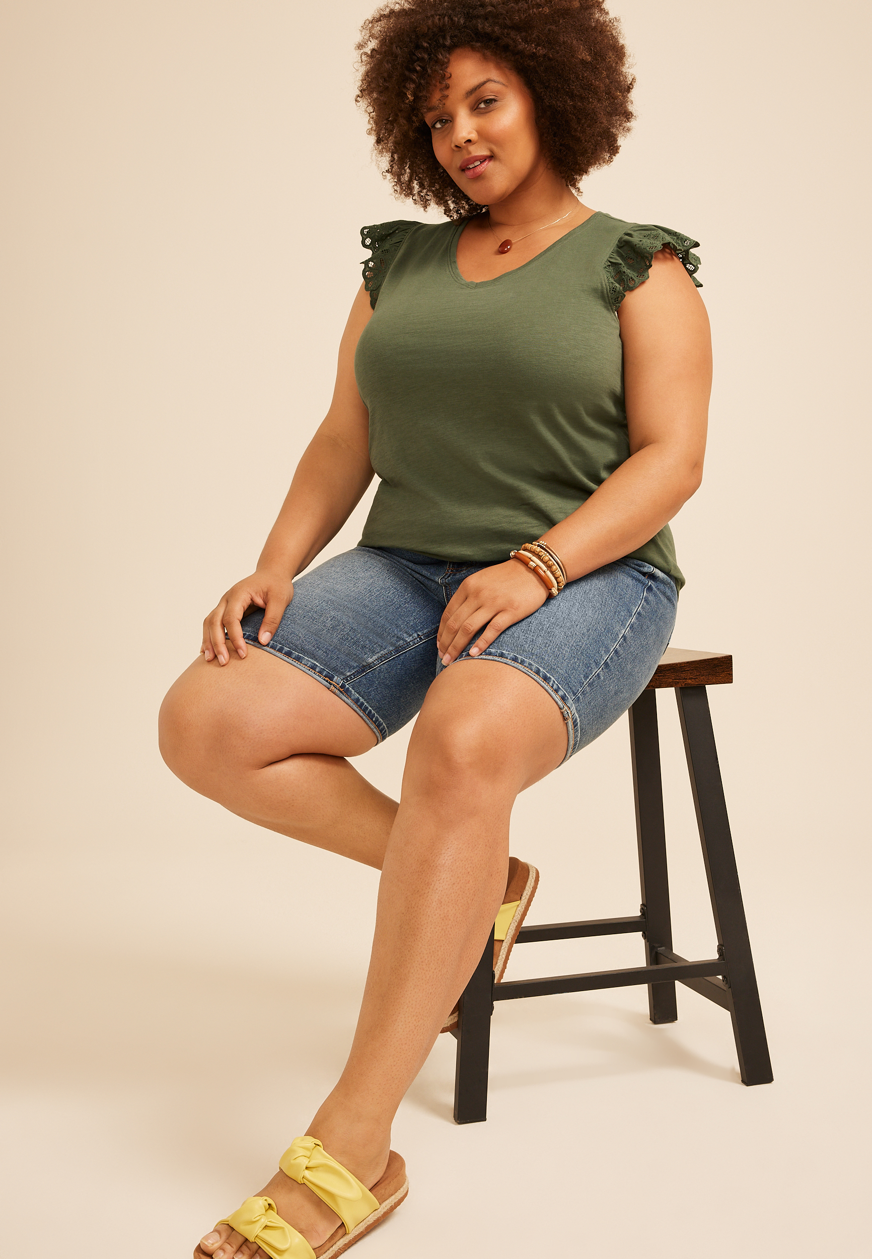 Plus Size Eyelet Flutter Sleeve Tee, C3157, large