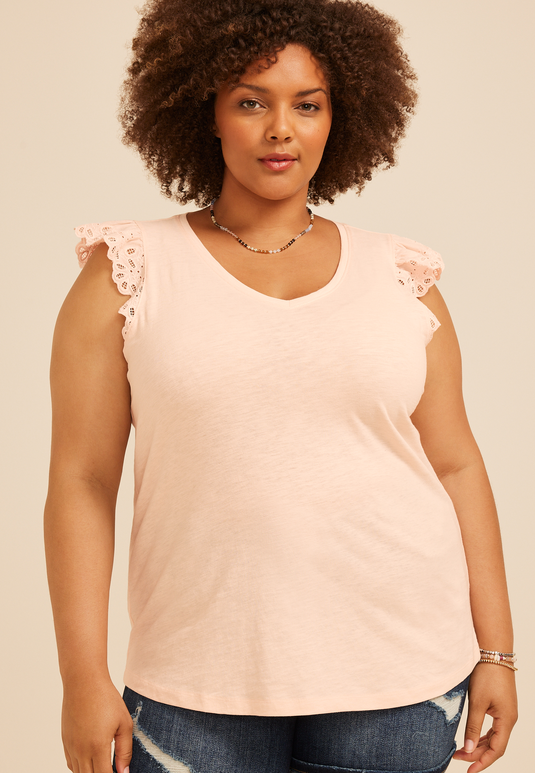 Plus Size Eyelet Flutter Sleeve Tee