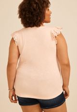 Plus Size Eyelet Flutter Sleeve Tee, C5197, small