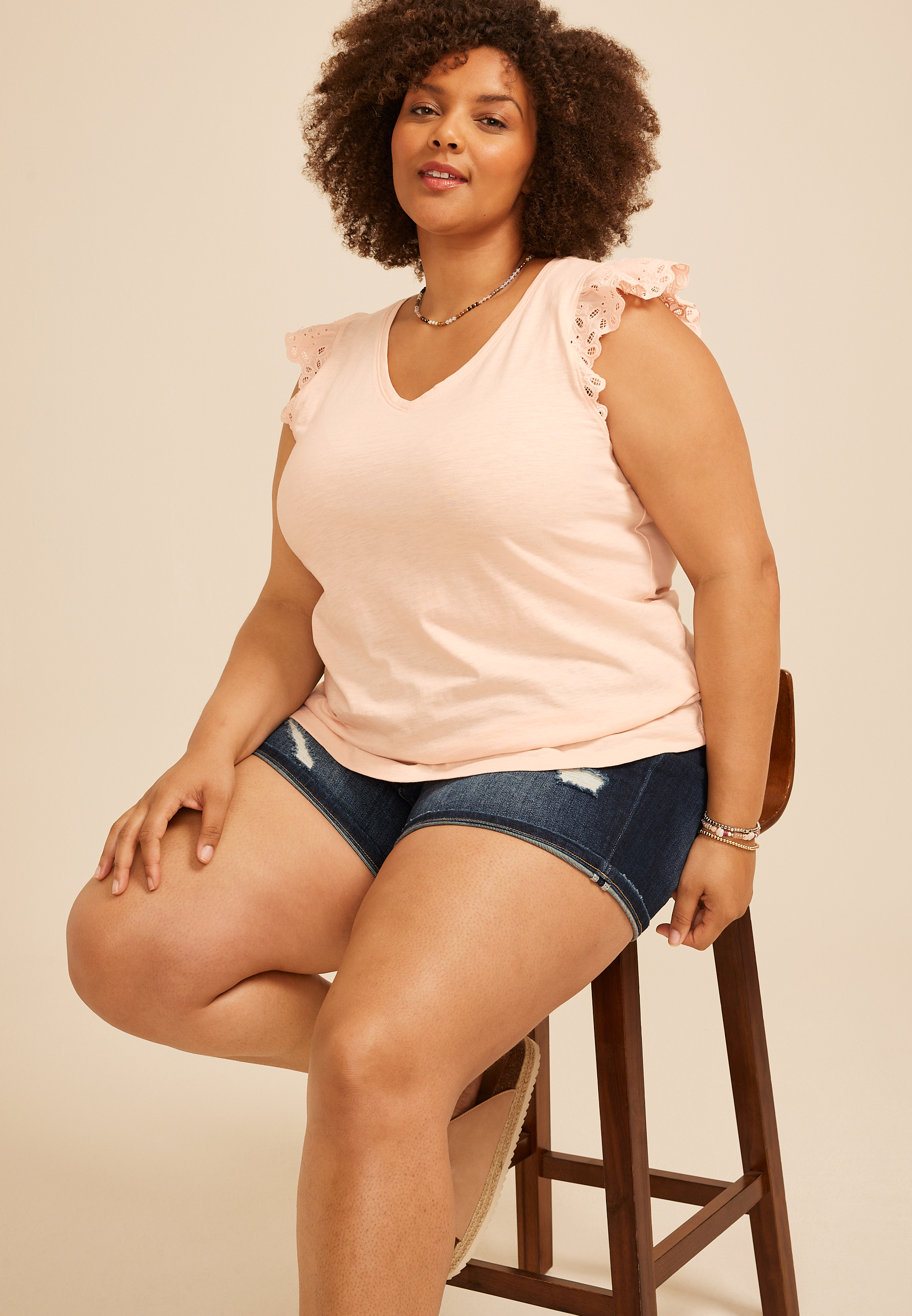 Plus Eyelet Flutter Sleeve Tee