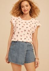 24/7 Floral Double Flutter Sleeve Tee, C5974, small