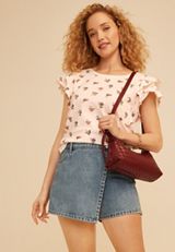 24/7 Floral Double Flutter Sleeve Tee, C5974, small