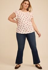 Plus Size 24/7 Floral Double Flutter Sleeve Tee, C5974, small