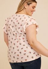 Plus Size 24/7 Floral Double Flutter Sleeve Tee, C5974, small