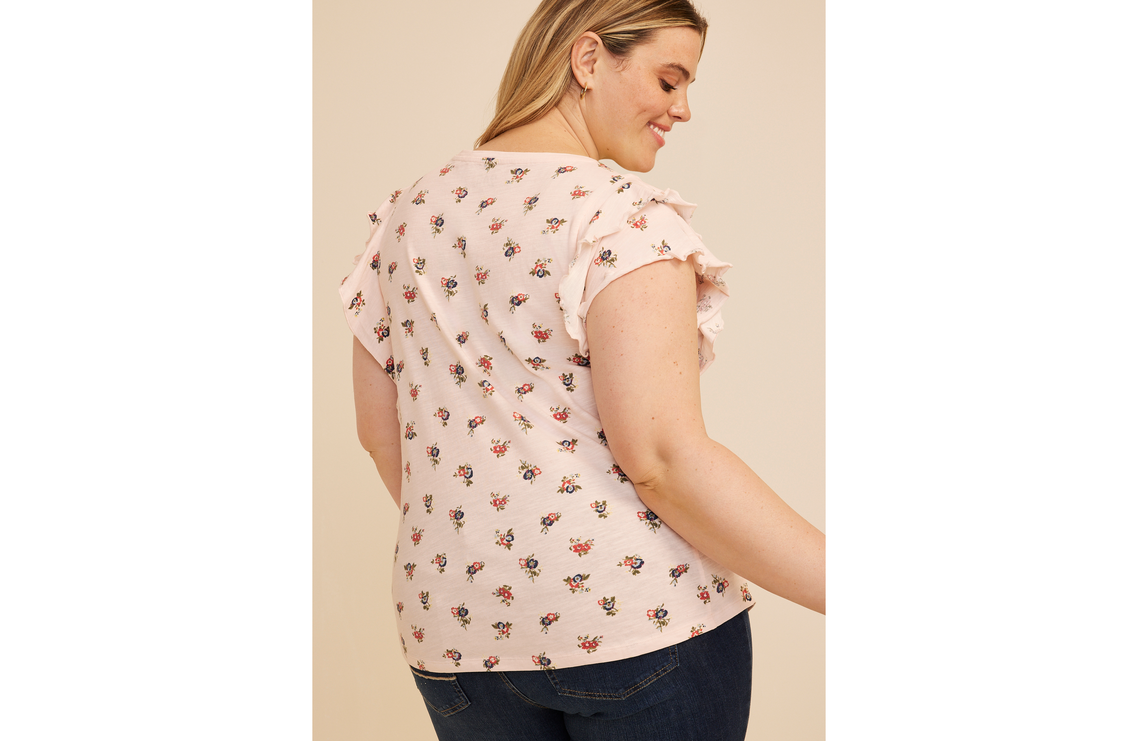 Plus 24/7 Floral Double Flutter Sleeve Tee
