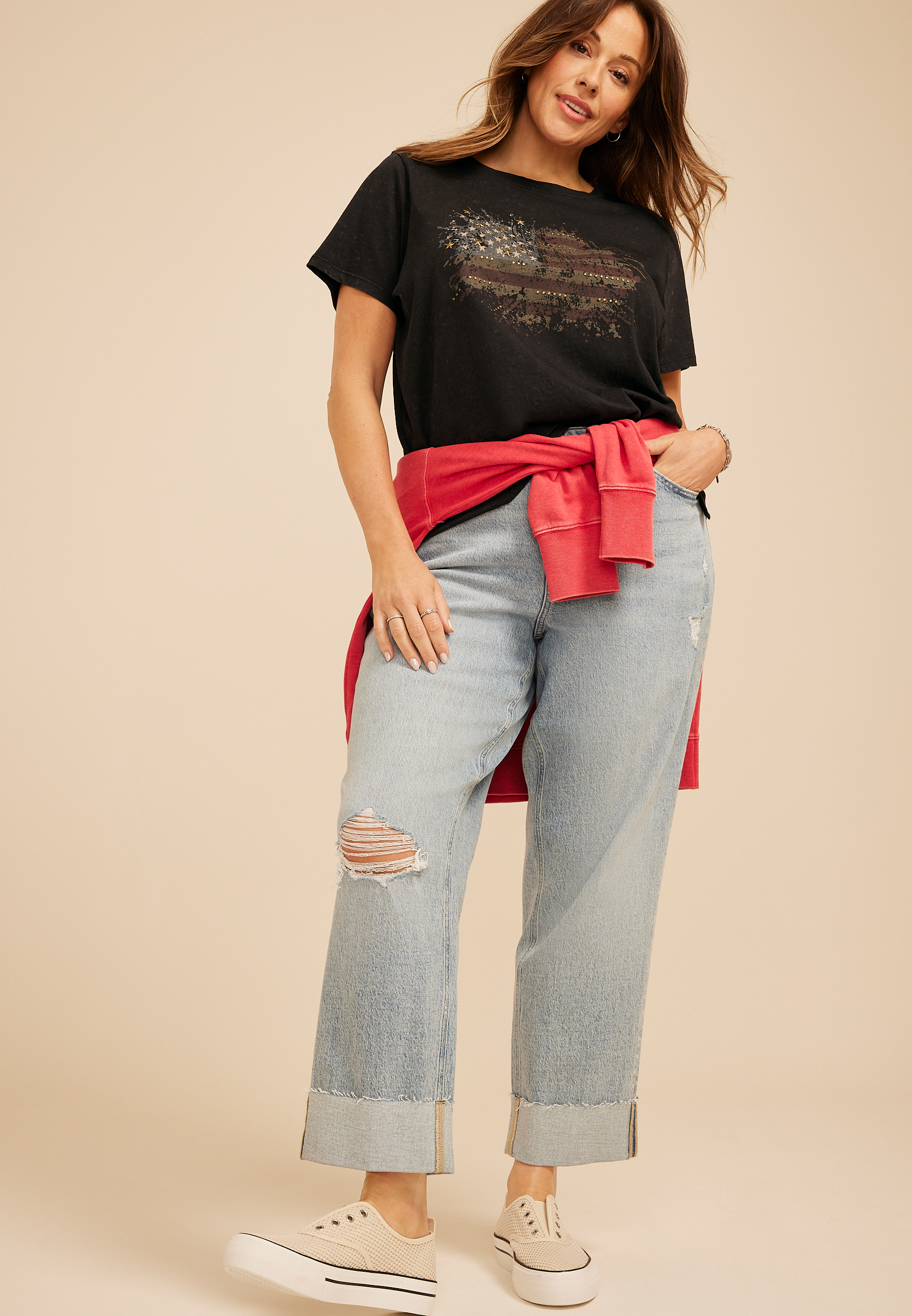 Plus Size Americana Splatter Flag Classic Fit Graphic Tee