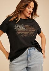 Plus Size Americana Splatter Flag Classic Fit Graphic Tee, C106, small