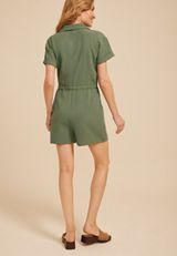 Short Sleeve Button Down Utility Romper, C7379, small