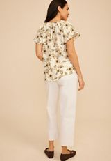 Floral Notch Neck Flutter Sleeve Blouse, C1524, small