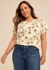 Plus Size Floral Notch Neck Flutter Sleeve Blouse, C1524, small