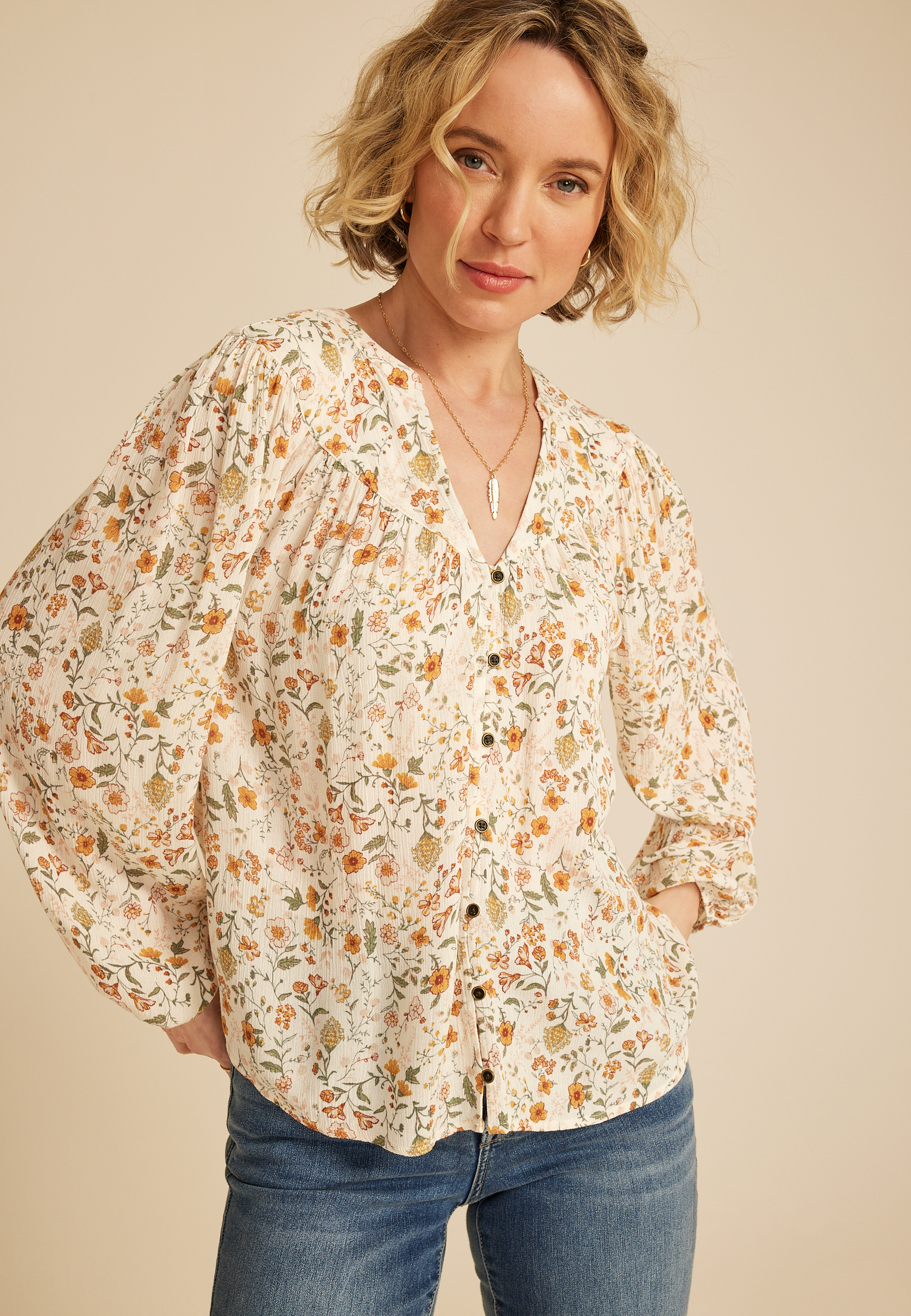 Floral V Neck Blouse