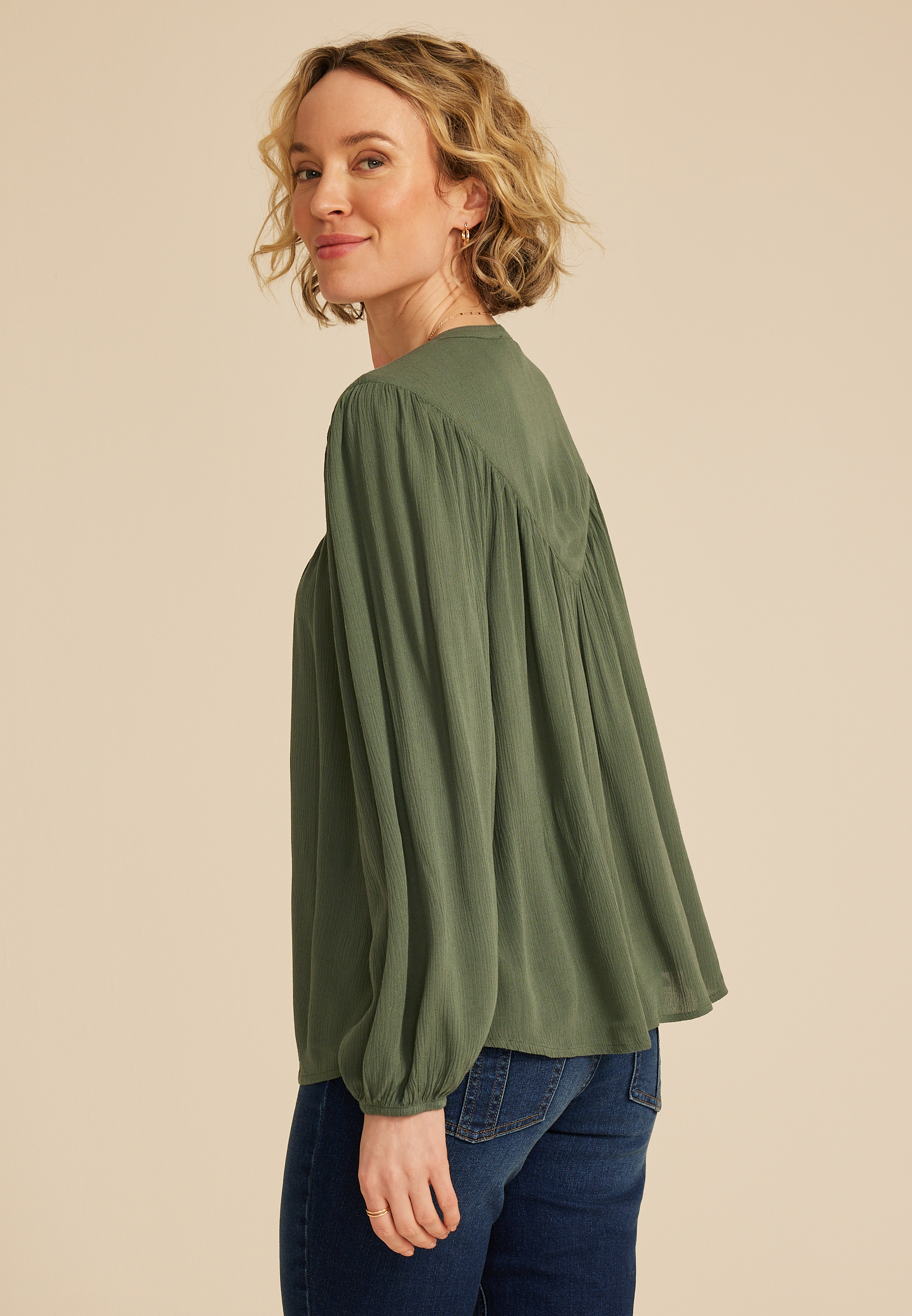 V Neck Button Down Blouse - thumbnail 5