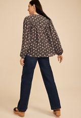 Floral V Neck Button Down Blouse, C1755, small