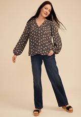Floral V Neck Button Down Blouse, C1755, small