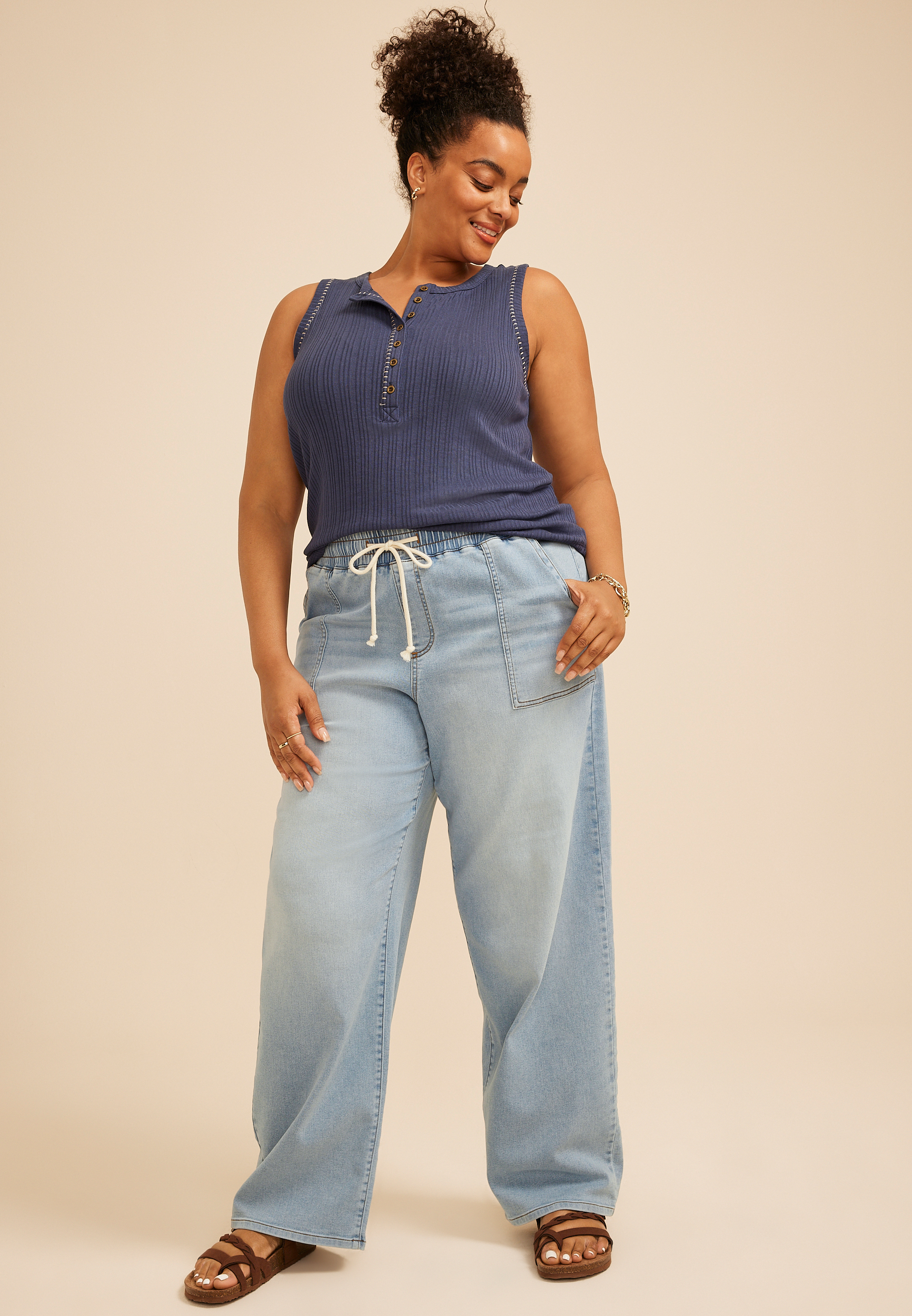 Plus Size m jeans by maurices&trade; High Rise Knit Pull On Wide Leg Jean, C2806, large