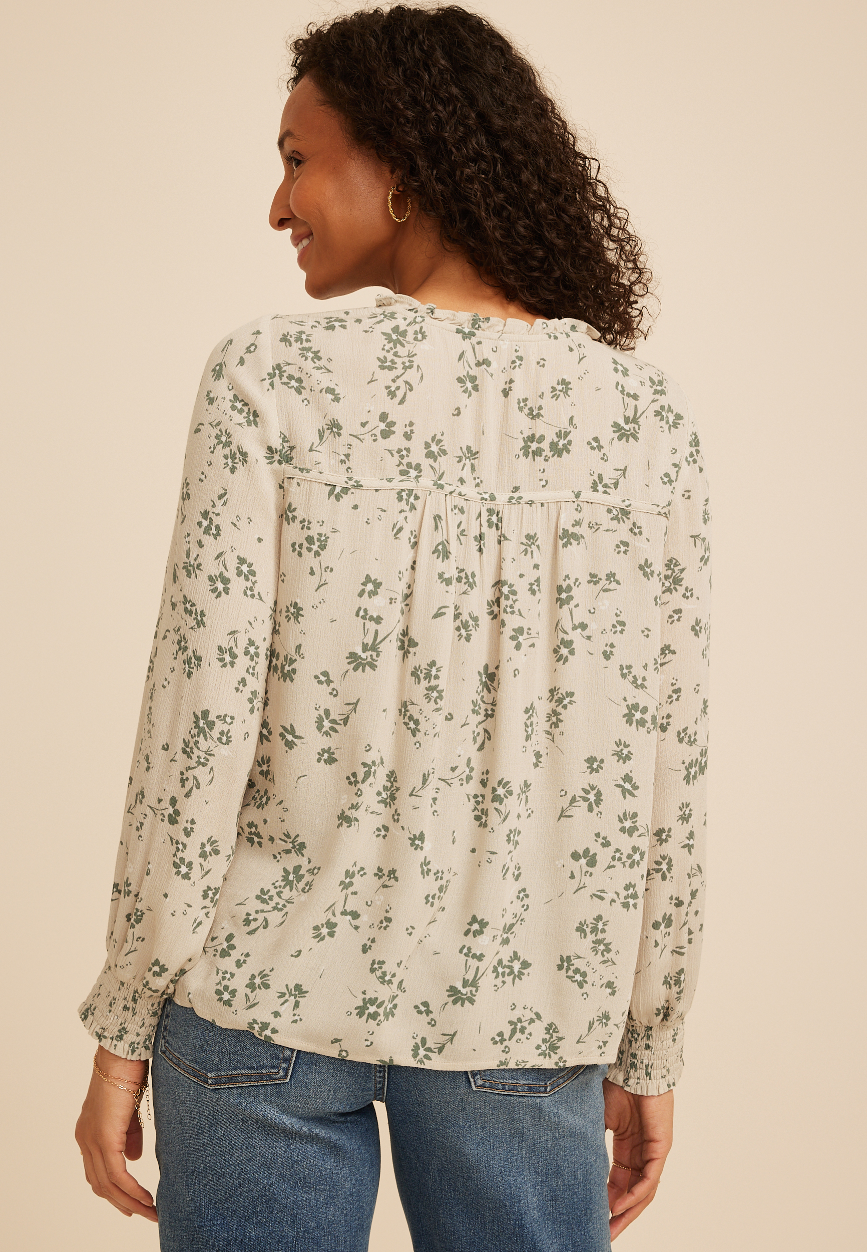 Ruffle Trim Split Neck Blouse