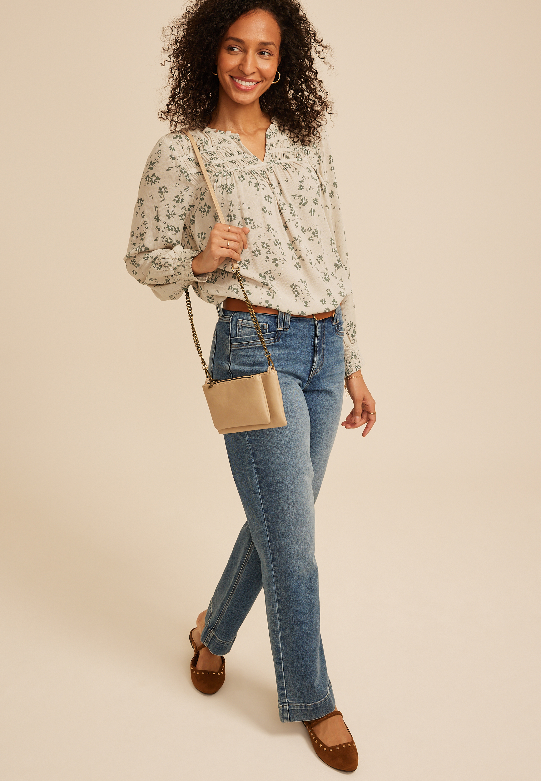 Ruffle Trim Split Neck Blouse