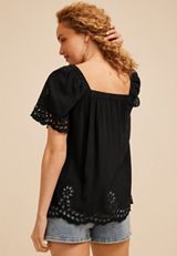 Floral Eyelet Square Neck Blouse, C106, small