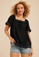 Floral Eyelet Square Neck Blouse, C106, small