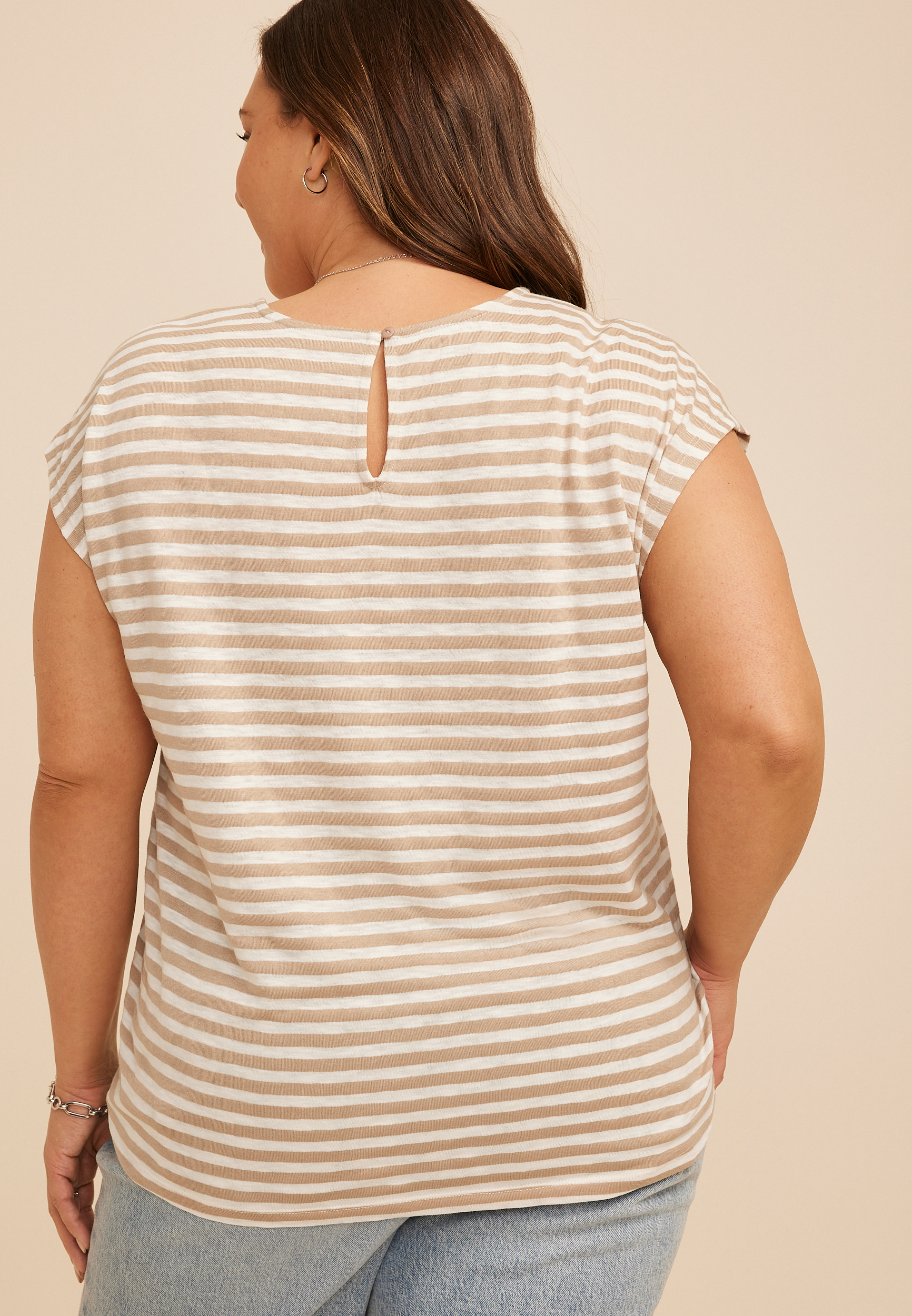 Plus Size 24/7 Austin Striped Knot Hem Short Sleeve Tee, C1265, large