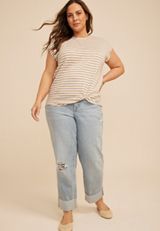 Plus Size 24/7 Austin Striped Knot Hem Short Sleeve Tee, C1265, small