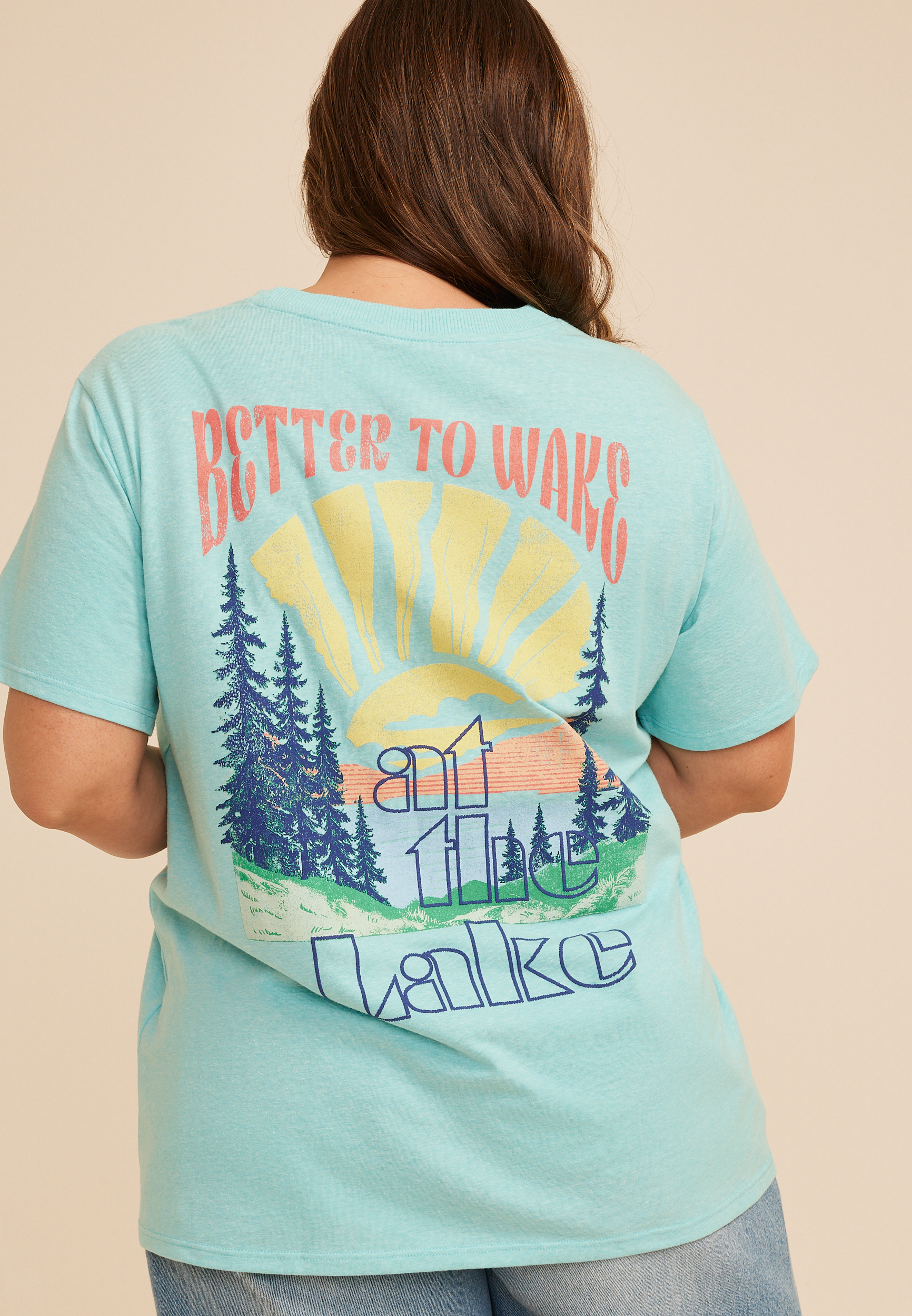 Plus Size Better To Wake At The Lake Oversized Fit Graphic Tee, AQUIFER, large