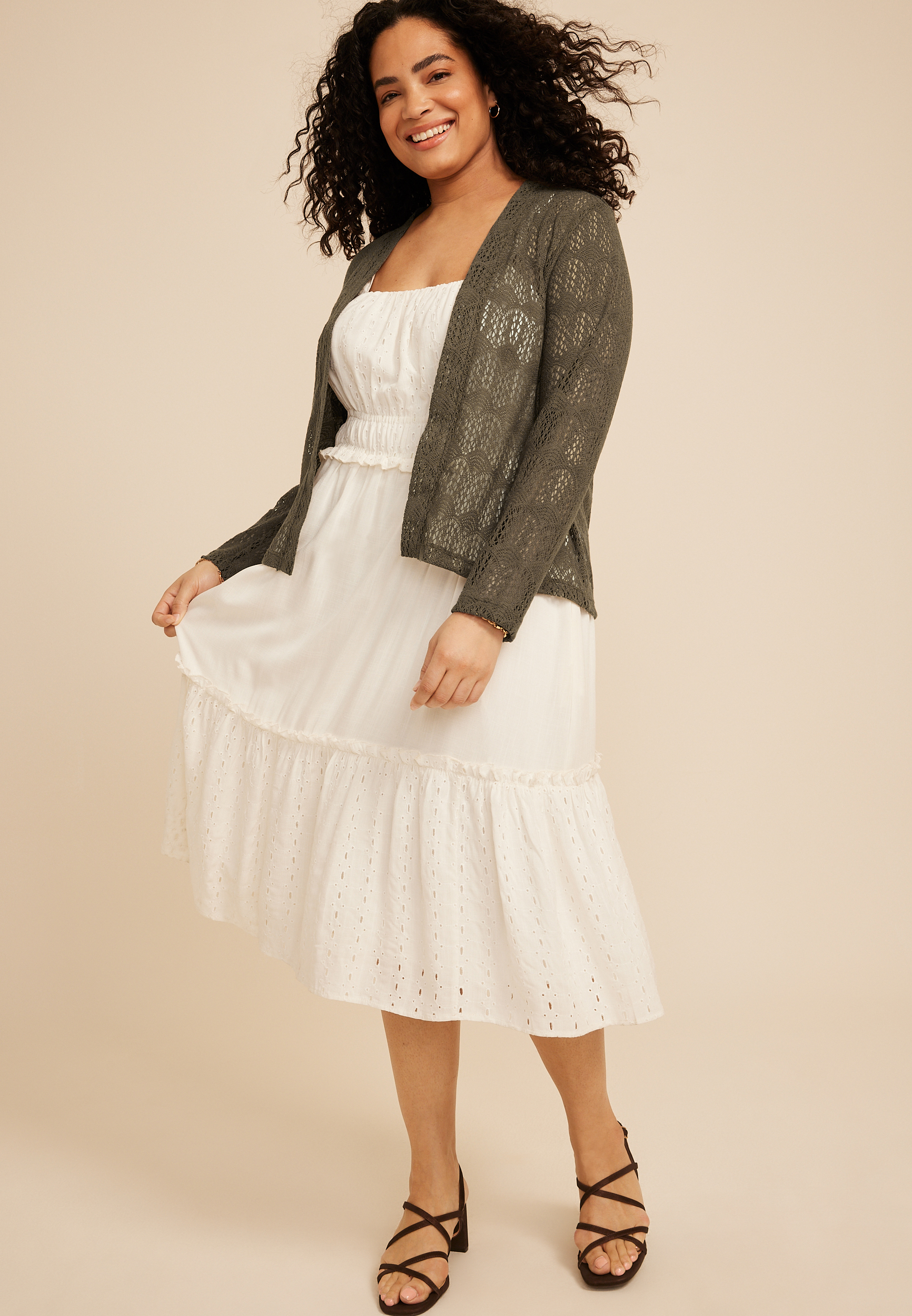 Plus Size Open Stitch Crochet Kimono