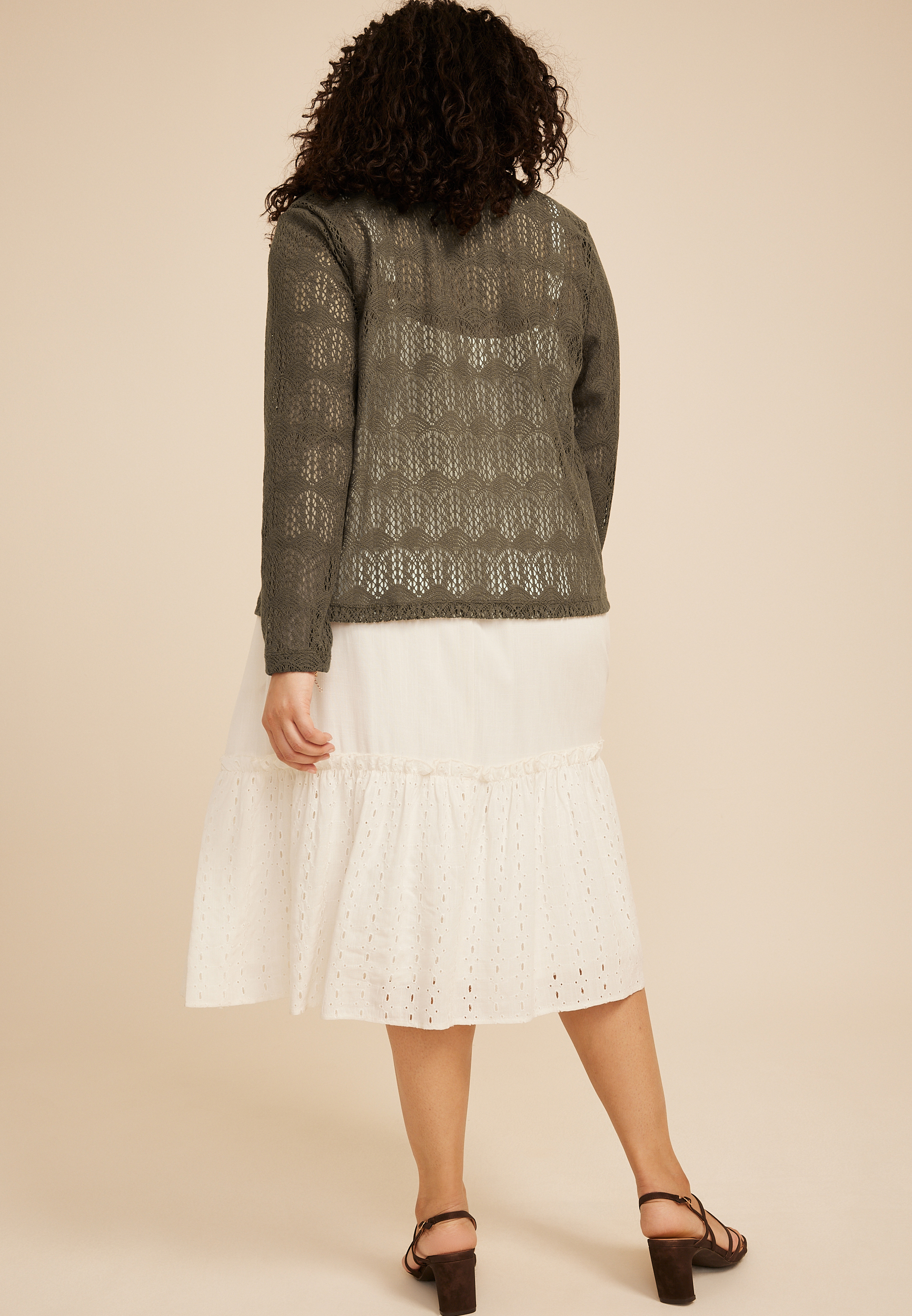 Plus Size Open Stitch Crochet Cardigan, C7657, large