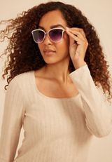 Enamel Metal Trim Cat Eye Sunglasses, C393, small