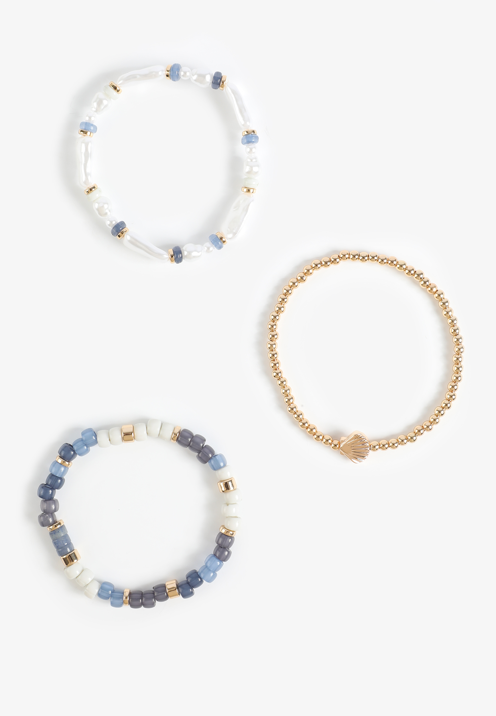 Beaded Shell Charm Bracelet Set, GOLD COMBO, large