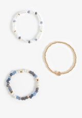 Beaded Shell Charm Bracelet Set, GOLD COMBO, small