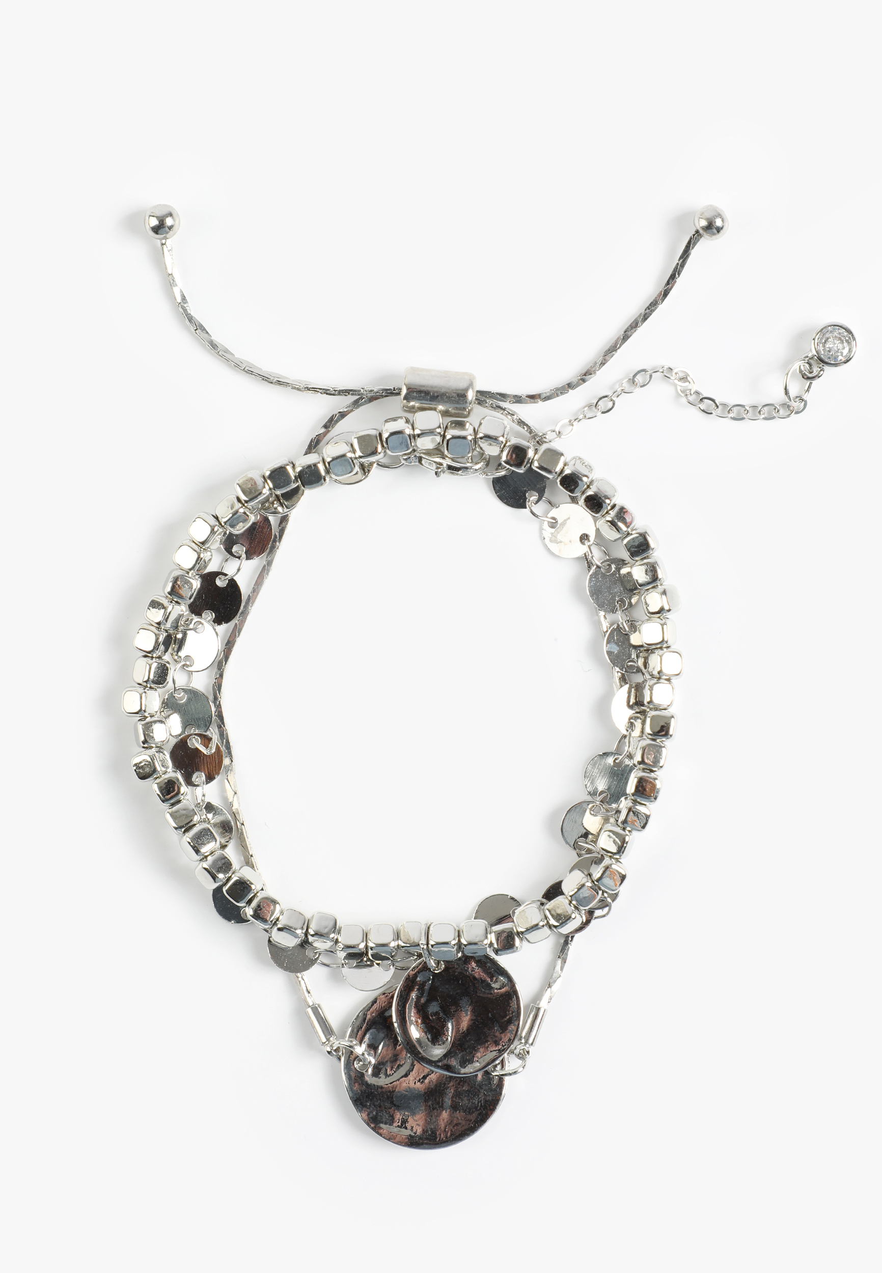 Hammered Silver Disc Link Bracelet Set