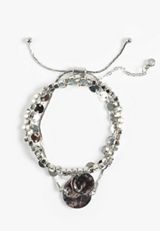 Hammered Silver Disc Link Bracelet Set, C431, small
