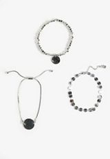 Hammered Silver Disc Link Bracelet Set, C431, small