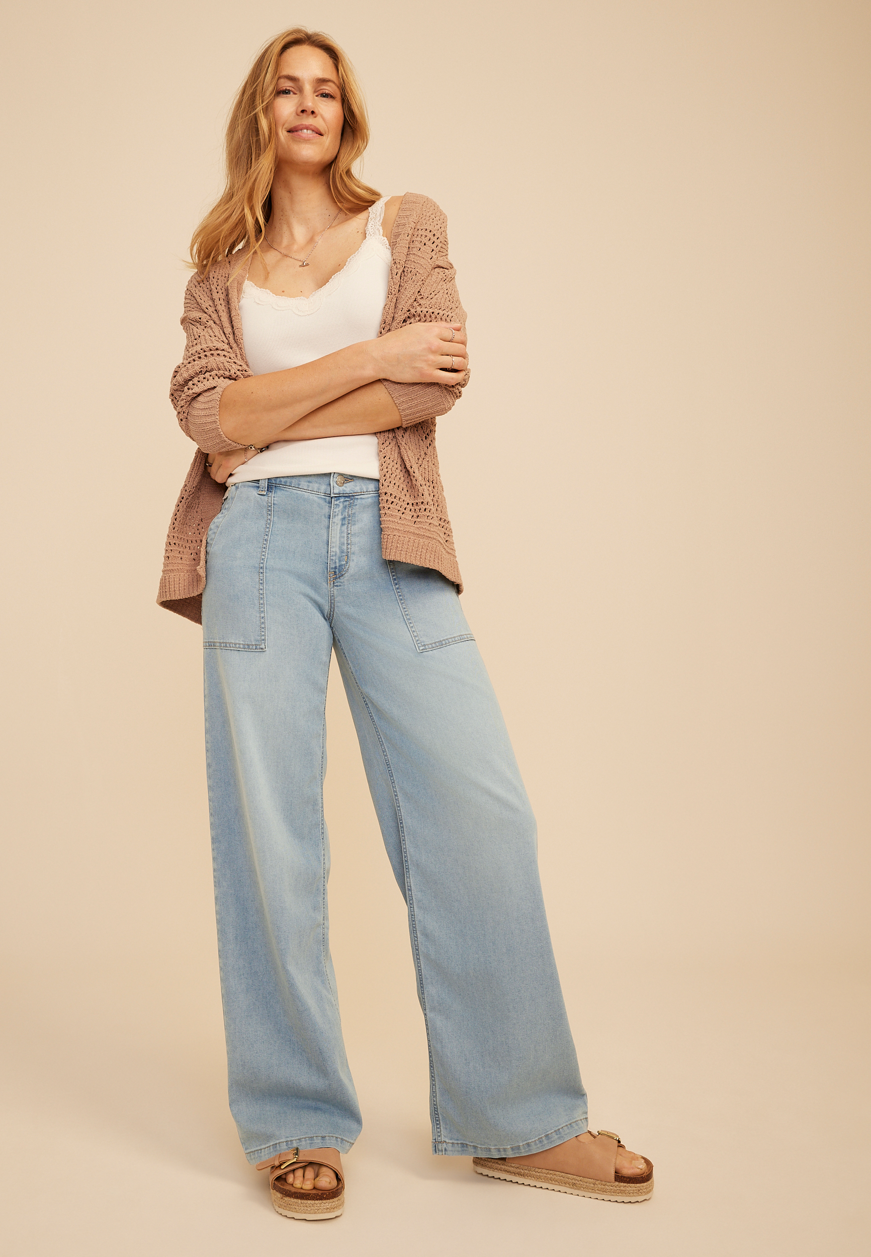 m jeans by maurices&trade; Soft Mid Rise Patch Pocket Wide Leg Jean