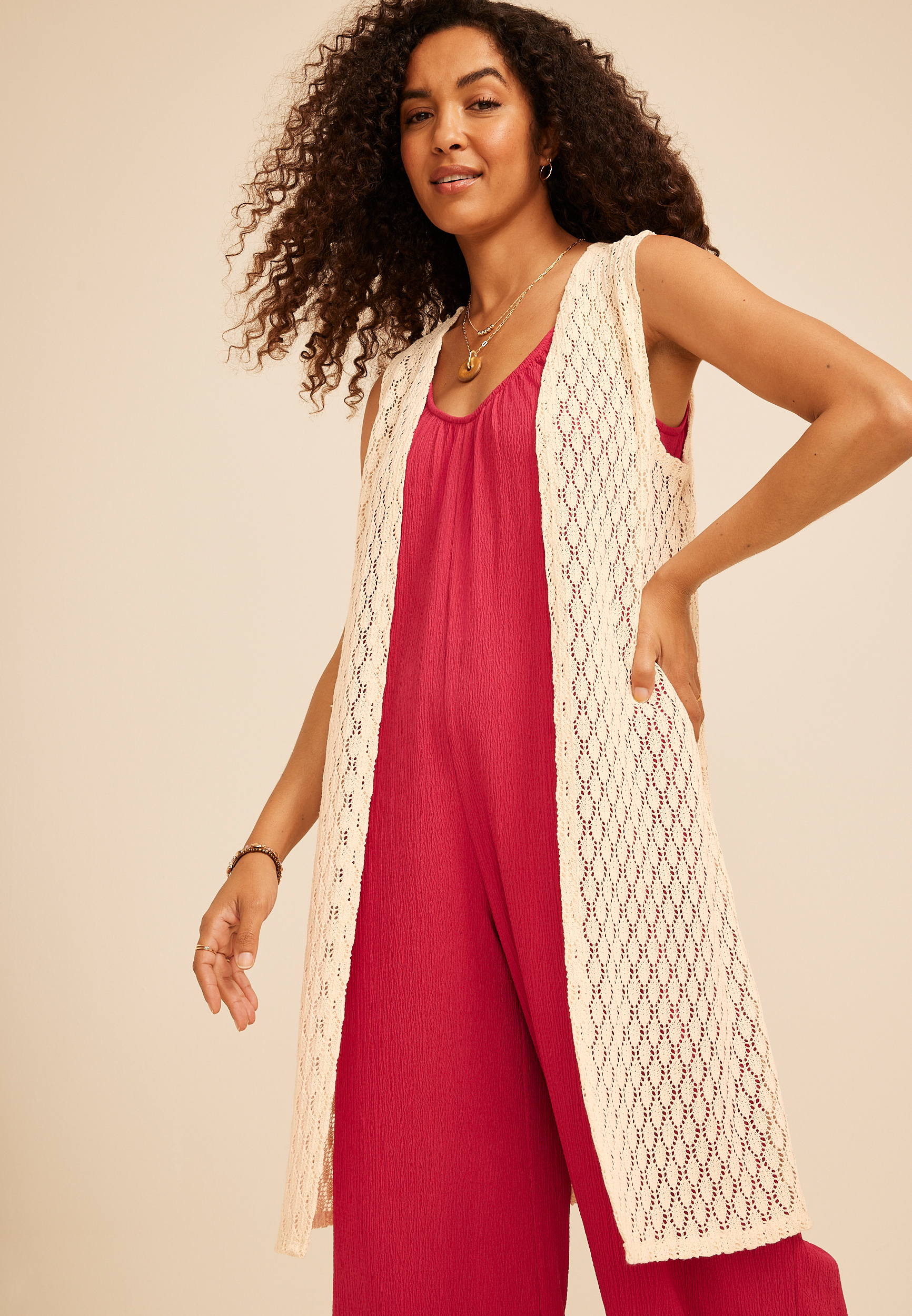 Crochet Duster Length Open Front Vest