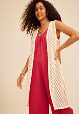 Crochet Duster Length Open Front Vest, C254, small