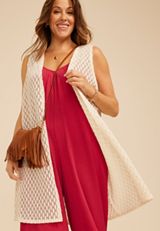 Plus Size Crochet Duster Length Open Front Vest, C254, small