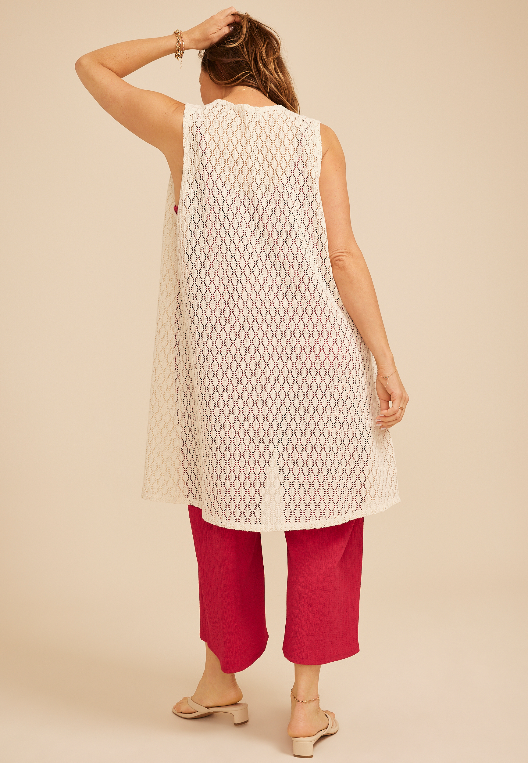 Plus Size Crochet Duster Length Open Front Vest, C254, large