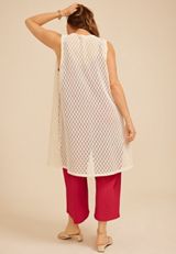 Plus Size Crochet Duster Length Open Front Vest, C254, small