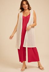 Plus Size Crochet Duster Length Open Front Vest, C254, small